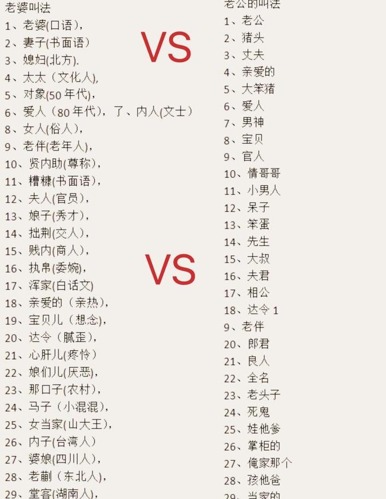 情侣夫妻的雅称