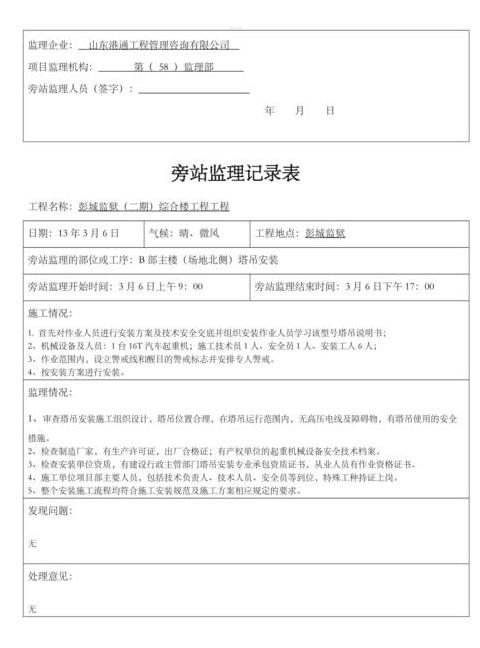塔吊安装监理旁站要点及必要性解析